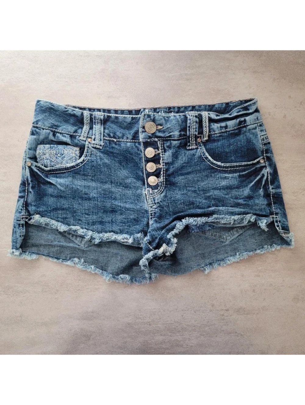 Amethyst Jeans Cutoff Jean Shorts Sz 5 Womens Blue Embroidered Stretch Pocket
